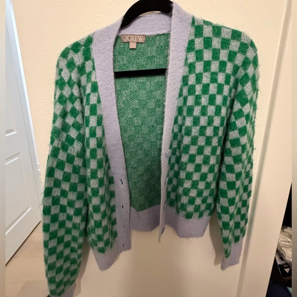 J. Crew Green and Purple Checkered Sweater
